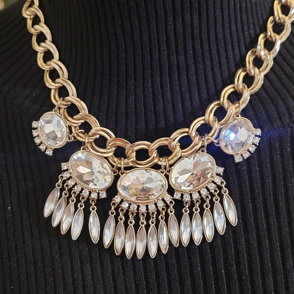 Huge Clear Rhinestones Statement Link Necklace - Picture 3 of 7